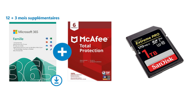 Promos : 15 mois d'abonnement Microsoft 365 Famille + McAfee 2022 à 49€, jusqu'à 53% sur SanDisk