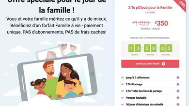 pCloud : dernier jour à -75% sur les offres Family Lifetime (à vie) : 2 To (5 personnes à 350€)