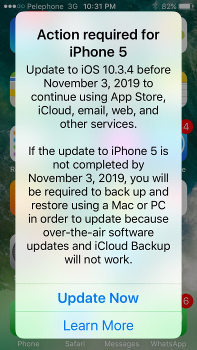 iPhone 5 : iOS 10.3.4 obligatoire dès le 3 novembre pour conserver les fonctions en ligne
