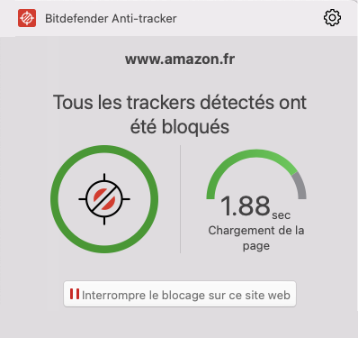 L'extension Anti-tracker propose un petit encadré pour voir quelques informations minimalistes sur le tracking de la page...