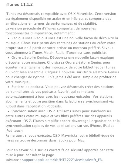 iTunes 11.1.2 assure la compatibilité avec Mavericks et parle arabe et hébreu