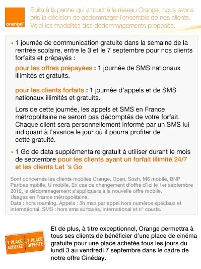 Orange précise les modalités de dédommagement de ses clients