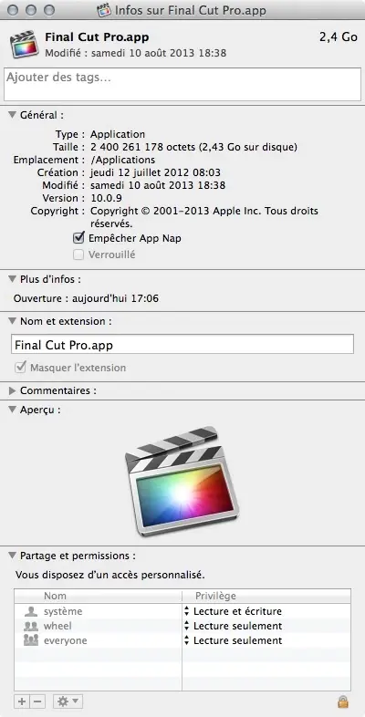 Final Cut Pro X vous fait des erreurs Quicktime - 50 ? Désactivez App Nap !