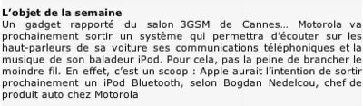 iPod bluetooth : Motorola a parlé !