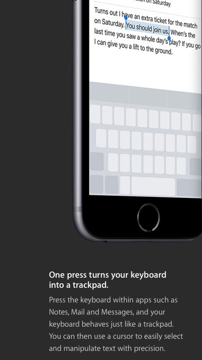 iOS 9 : le mode "trackpad" sera finalement réservé aux iPhone 6s