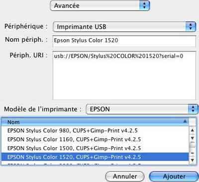 Imprimer sur une Epson USB...