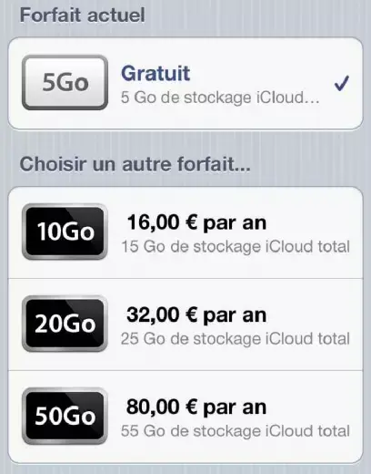 iCloud : les prix en Euros et en CHF