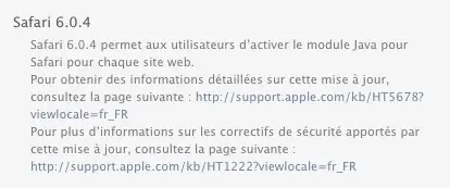 Safari 6.0.4 et Safari 5.1.9 permettent d'activer JAVA site par site