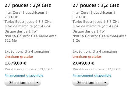 iMac 27" : 3 à 4 semaines de délais