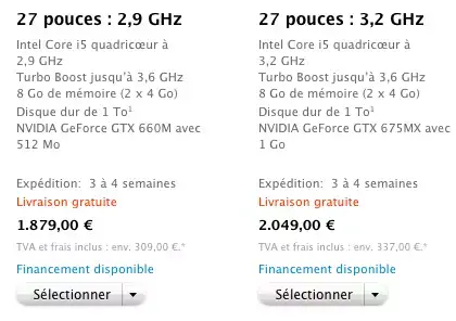 iMac 27" : 3 à 4 semaines de délais