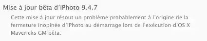Mavericks : iPhoto 9.4.7 bêta