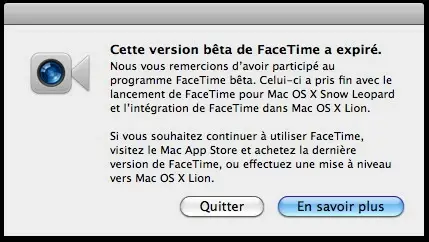 Fin de la bêta de FaceTime Mac