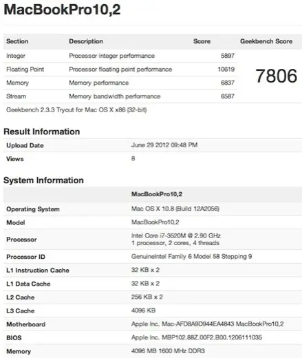 Le MacBook Pro Retina 13" montre ses benchmarks putatifs