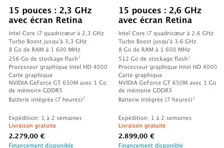 MacBook Pro Retina : les délais baissent aussi en Europe