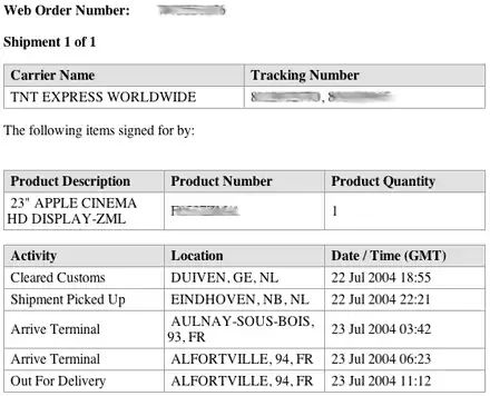 Tracker Apple Store vs tracker TNT...