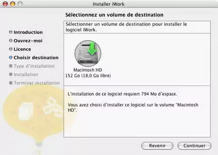 L'installation d'iWork 1.0