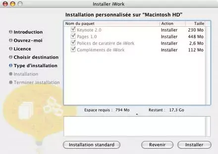 L'installation d'iWork 1.0