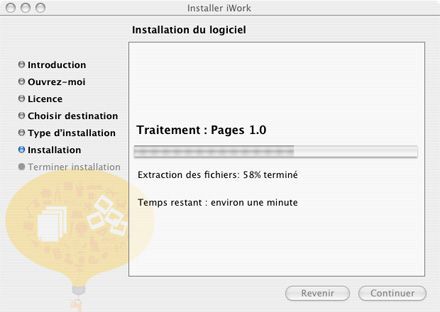 L'installation d'iWork 1.0