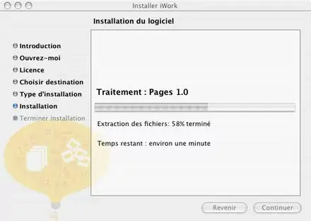 L'installation d'iWork 1.0