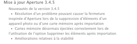 Aperture reçoit aussi son lot de corrections de bogues