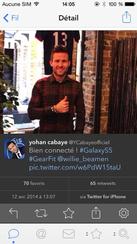 Yohan Cabaye vante les mérites du Samsung Galaxy S5... depuis son iPhone