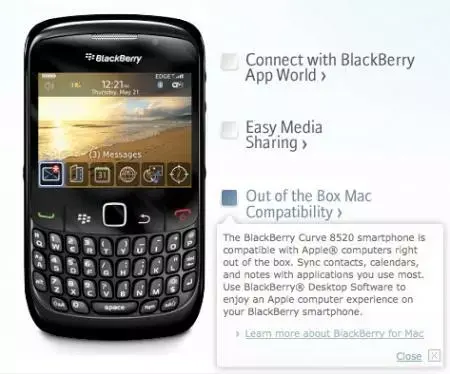 Le BlackBerry Curve 8520 promet une pleine compatibilité Mac