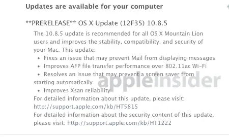 OS X 10.8.5 disponible aujourd'hui ?