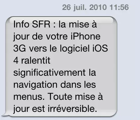 SFR déconseillerait iOS4 sur iPhone 3G (Màj)