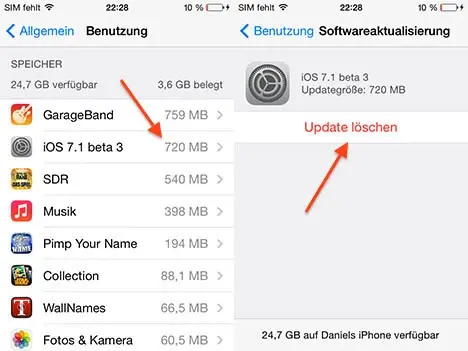 La 3e bêta d'iOS 7.1 permet d'effacer les fichiers de mise à jour