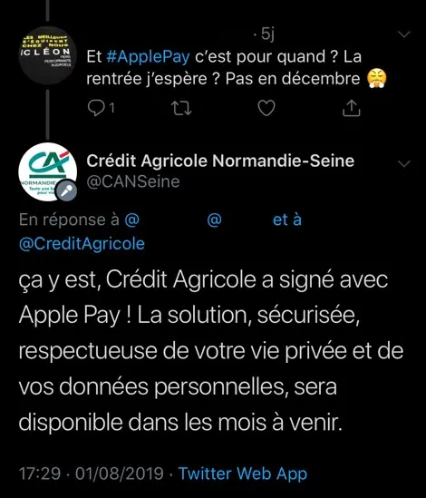 Apple Pay se précise au Crédit Agricole pour « les mois à venir »