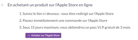 3 mois VIP offerts si vous achetez un produit sur l'Apple Store via Mac4Ever