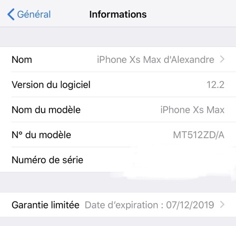 iOS 12.2 affiche la « garantie limitée » dans les Réglages