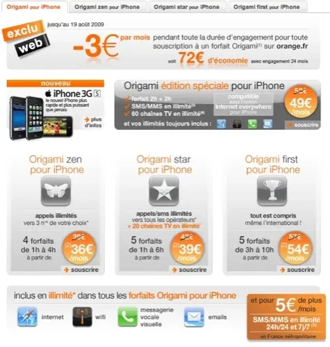 Forfaits iPhone 3G S sur le site Orange