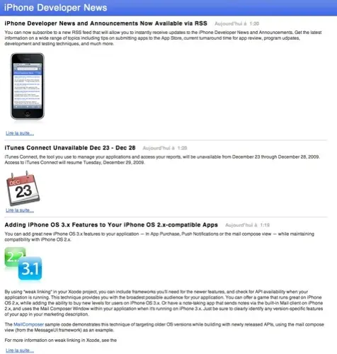 Apple ouvre un flux RSS pour les développeurs iPhone