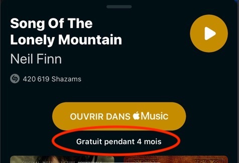 Shazam évoque 4 mois d'essai gratuit à Apple Music