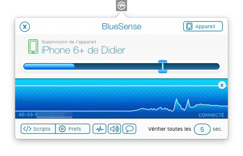 BlueSense (OS X) analyse le signal Bluetooth d'un appareil pour déclencher des actions