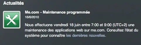 Maintenance MobileMe vendredi 18 juin