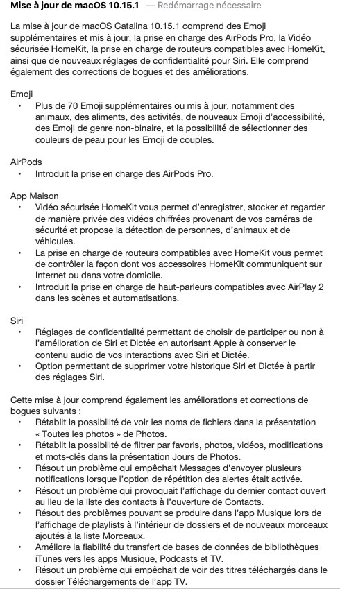 Catalina 10.15.1 est également disponible pour tous