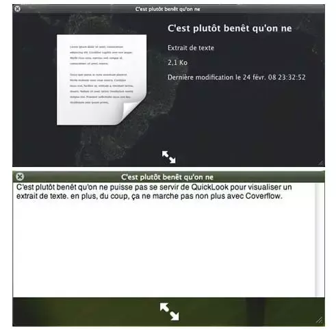 QuickLook pour les extraits de textes