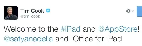 Tim Cook félicite Microsoft et Nadella de la sortie d'Office sur iPad