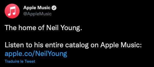 Opportuniste, Apple courtise les fans de Neil Young depuis son départ de Spotify