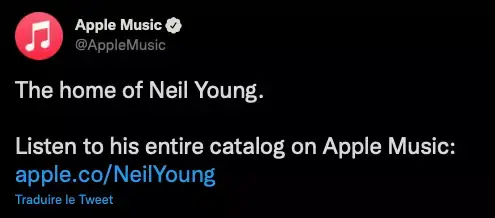 Opportuniste, Apple courtise les fans de Neil Young depuis son départ de Spotify