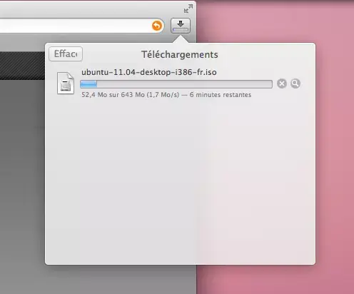 Safari Lion met les téléchargements dans un bouton