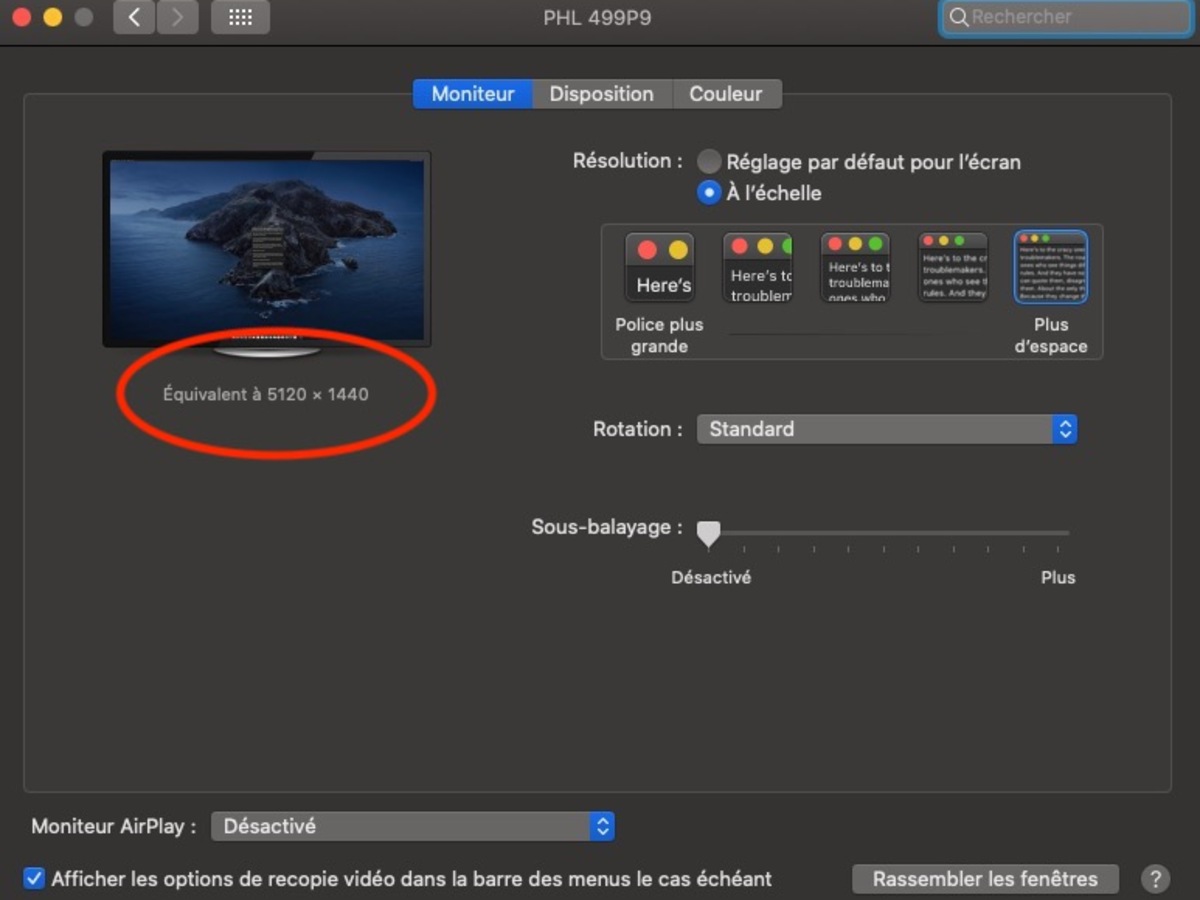 Catalina gère désormais correctement les moniteurs aux formats/définitions exotiques