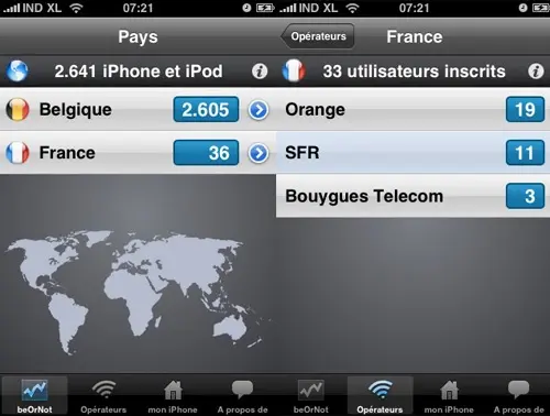 beOrNot : recenser le nombre d'iPhone par pays et opérateur