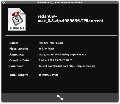 Quicklook pour BitTorrent