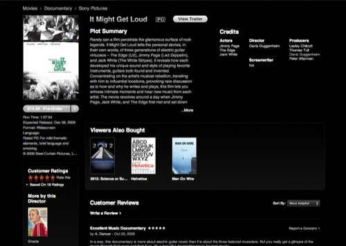 Une section films musicaux sur l'iTunes Store US