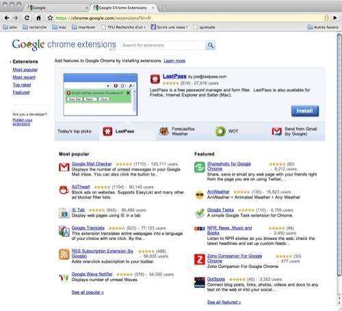 Chrome : une version de développement Mac avec extensions actives