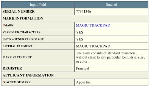 Magic Trackpad, un nom déposé par Apple