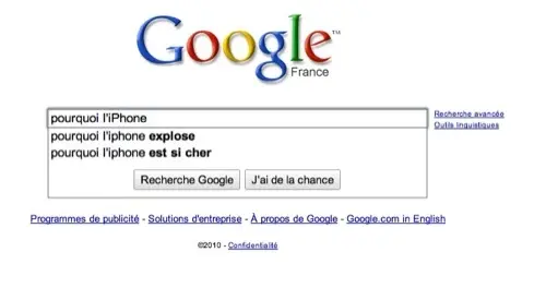 Google : des propositions vaguement orientées anti-iPhone (MAJ)